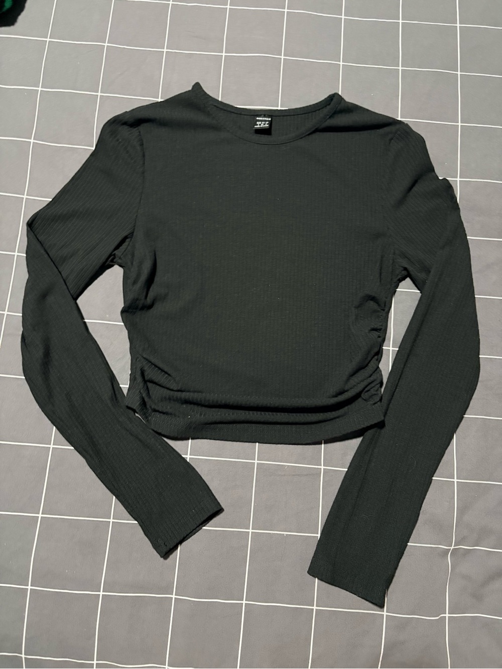 Womens Black Ribbed Long Sleeve Crewneck Top